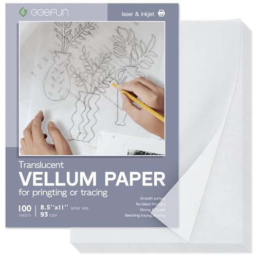 8.5x11 Tracing Paper for Drawing-Goefun 100 Sheets Vellum Paper 8.5 x 11 Translucent Printable for Card Overlays, Invitations, Belly Bands