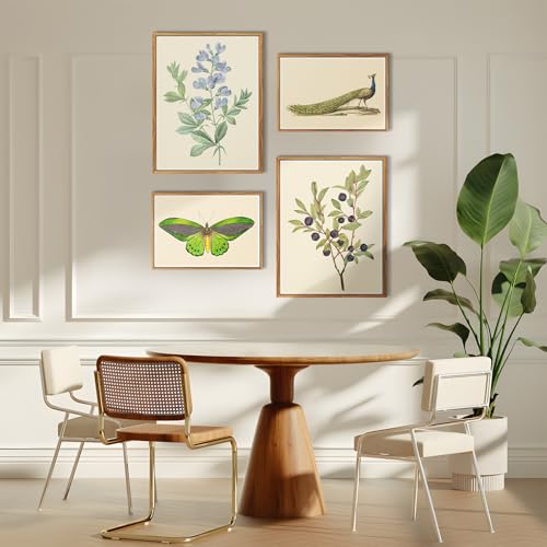 crmotu Vintage Framed Wall Art, Minimalist Blueberry Botanical Prints, Nature Plant Watercolor Canvas Pictures, Branch Leaf Rustic Home Wall Decor Living Room Bedroom Bathroom Paintings, 16x24 inch