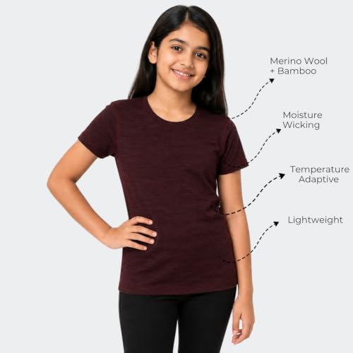 Image of KOSHA Girl's Merino Wool Half Sleeve Thermal Top | Suitable for Minus Degree Celsius | Free Warm Woolen Socks