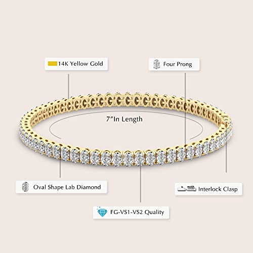 Friendly Diamonds Diamond Tennis Bracelet | 15 Carat Egl Certified Lab Grown Diamond Bracelet Line 7" | 14K In Yellow Gold | Everlyn Oval Lab Diamond Tennis Bracelet | Fg-Vs1-Vs2 Quality #TOP1