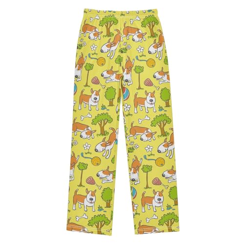 Floral Trees Dogs Yellow Boys Pants for Kids Jogger Pants with Pockets S-XL