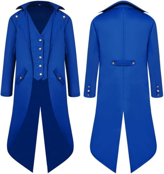 QIANLAIA Men's Steampunk Jacket Medieval Victorian Gothic Halloween Costume Renaissance Vampire Cosplay（01-Blue，S）