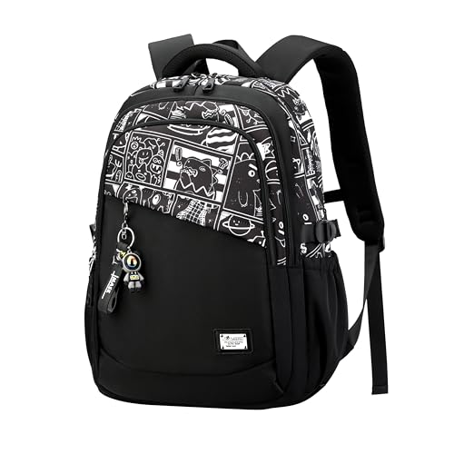 VIDOSCLA Mochila escolar infantil para meninas e alunos do ensino fundamental, A004# Black Comics, Large