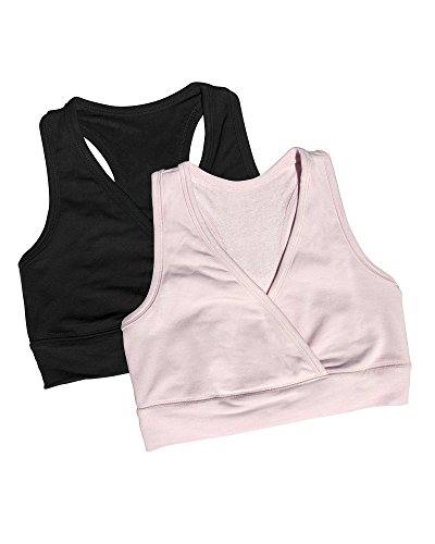 Image of Kindred Bravely 2PACK French Terry Racerback Nursing Sleep Bra for Maternity/Breastfeeding (X-Small-Busty, 2 Pack, Black/Pink)