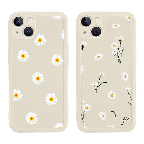 Yoedge 2 Piezas Funda para Apple iPhone 13 6,1', Carcasa para Teléfono Móvil con Flores Lindo Dibujos Aesthetic Cover, Soft Caja de Silicona Margarita Regalos Mujer para iPhone 13 Case Antigolpes