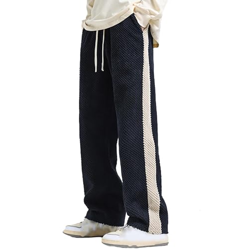 Men's Corduroy Jogging Pants, Casual Straight Drawstring Sweatpants, Fashion Elastic Baggy Pants