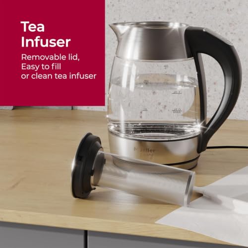 Image of Mueller Living 1.8L Electric Glass Kettle with Smart Handle LED Display | Automatic Shutoff | Cordless | Borosilicate Glass | BPA Free