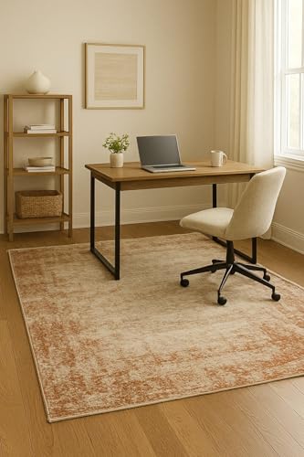 Image of 3x5 Feet (90x150 CM) Carpet for Bedroom Living Room & Hall - Ivory Cream Modern Abstract Geometric Silk-Touch Luxury Hotel-Style Washable Anti-Skid Turkish Area Rug