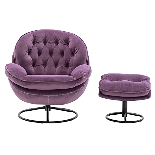 Baysitone Accent Chair With Ottoman,360 Degree Swivel Velvet Leisure Chair, Lounge Armchair With Metal Base Frame For Living Room, Bedroom, Reading Room, Home Office(Purple) #TOP6