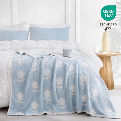 Snuggle Sac Twin Size Bedding Blanket, Blue Flower Throw Blanket for Couch, Microfiber Fluffy Warm Cozy Fuzzy Soft Reversible Blankets, Blue, 60x80 inches - image 2