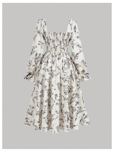 Verdusa Girl's Floral Bishop Sleeve Elegant Dresses Vacation A Line Flowy Long Dress2