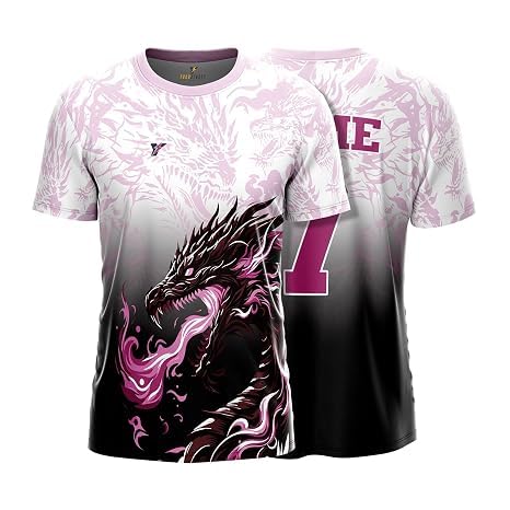 yourjersey Madrid Dragon Frost Football Jersey for Boys with Custom Name & Number, Madrid Style Dragon Football Fan Jersey, Number 7 Soccer Sports T Shirt for Men Kids | Pink White-picture-27