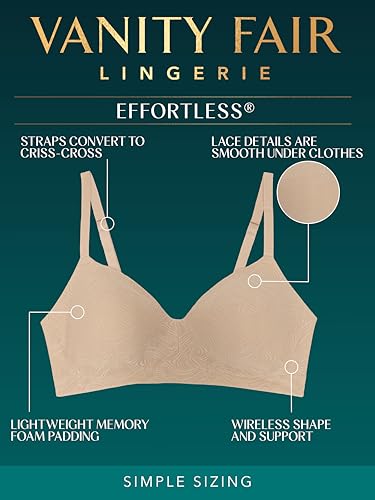 Vanity Fair Women's No Underwire Effortless Bra, Soft Wireless Support and Memory Foam Cups, S-3XL, Plus Size, Damask Neutral All Over Lace, XX-Large - image 5