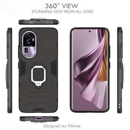 Image of Pikkme Oppo Reno 10 Pro Plus 5G Back Cover | D5 Tough Armor Bumper | 360 Protection Case | Ring Holder Stand Case for Oppo Reno 10 Pro Plus 5G (Black)