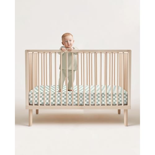 Image of lulumoon Baby Muslin Crib Sheets: Soft & Breathable Fitted Crib Sheets for Boys - Green Square Sheets for Standard Crib 2Pack