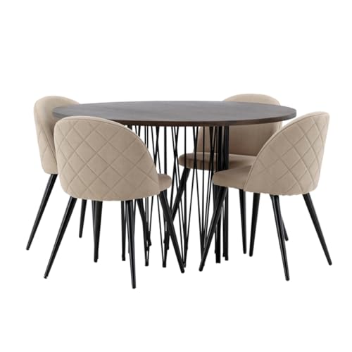 Paris Prix Ensemble Table à Manger & 4 Chaises Stone & Velvet 120cm Beige & Moka