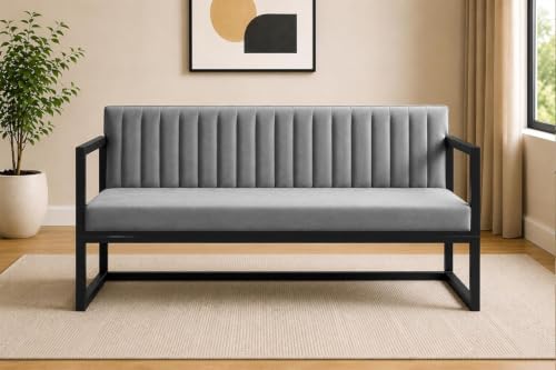 Image of Metal Sofa Cum Bed for Living Room | Modern Industrial Design Metal Frame 3 Seater Sofa Bed for Home, Office & Lounge-Grey