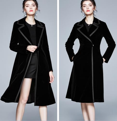 New gold velvet windbreaker/suit collar temperament mid-length coat/autumn and winter trendy business jacket top3