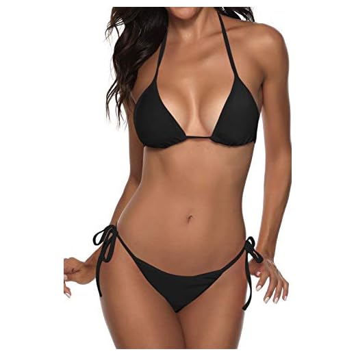 Women Two Piece Swimsuit Sexy Swimwear Halter String Triangle Bikini Sets Black L