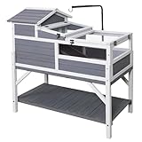 GEGURI Tortoise Habitat House Indoor Outdoor, 3-Room Wooden Turtle Enclosure Reptile Cage with Shelf Storage, Balcony & 2 Stories for Small Animals