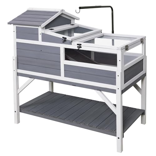 GEGURI Tortoise Habitat House Indoor Outdoor, 3-Room Wooden Turtle Enclosure Reptile Cage with Shelf Storage, Balcony & 2 Stories for Small Animals