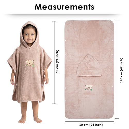 Image of Story@Home Poncho Towel for Kids with Hood | Quick Dry Kids Towel | Soft Lightweight Baby Wrap for Beach 300 GSM 120 X 60CM Pool Towel for Boys & Girls |Kids Towels for Bath- Light Brown -Teddy Bear