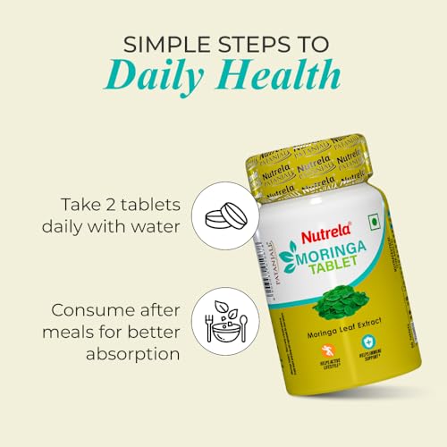Image of NUTRELA 1000 mg Moringa - 60 Tablets | Support in Immunity, Digestion & Energy, Good for Hair and Skin