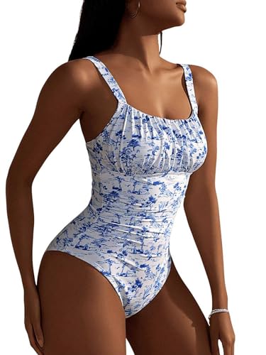 Women's Boho Floral Print One Piece Swimsuit Y2K Bathing Suits Swimwear Beachwear4