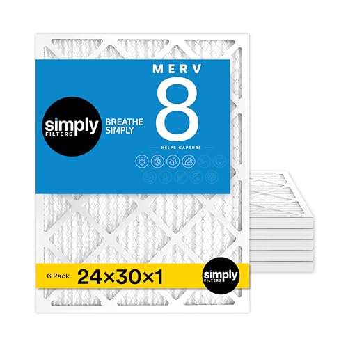 Simply 24x30x1 Air Filter, Merv 8, 6 Pack, For Home AC Furnace & HVAC (Actual Size: 23.94'x29.94'x0.75') DUST, Pet & Allergy Control,