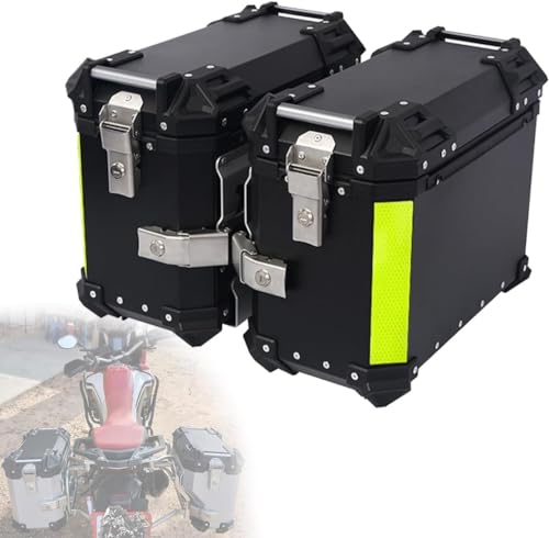 パニア 38L サイドケース ツーリング アウトドア バイク テールボックス アルミ合金 スーツケース ブラック/シルバー (ブラック,A)