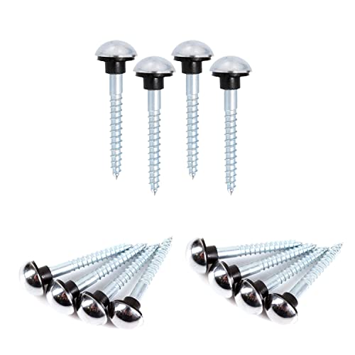 Polished Chrome Mirror Screws 8G x 1¼" (8mm x 32mm) Dome Head Cover Cap & Protective Rubber Grommets for Wall Fixings Picture Frame Hanging Mirror Tables Bath Plates Pack of 12