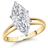 Gem Stone King 1-5 Ct IGI Certified Lab Grown Diamond 14K Two Tone Gold Solitaire Engagement Ring For Women | E-F Color VS1-VS2 Clarity | Wedding Anniversary Gold Ring | Marquise Cut | 1.00 Carat | 6