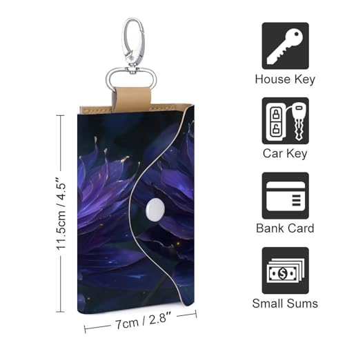 Elegant Dark Purple Flower Key Holder Bag PU Leather ID Card Holder Keychains Case Cover for Men Women2