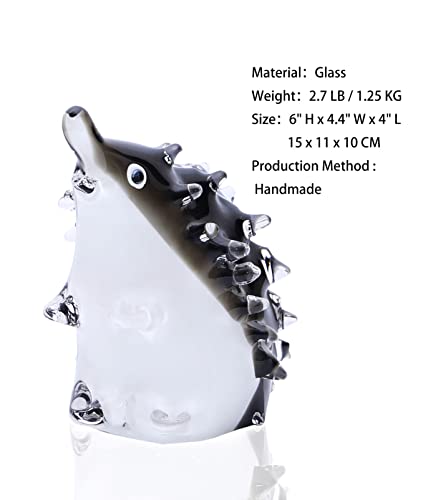Oisegop Hand Blown Glass Hedgehog Figurines, Unique And Creative Gifts For Home Decor, Office Animal Paperweight Figurines, Black Grey #TOP1