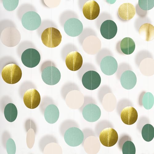 G2PLUS 16 m Guirlande Cercle Point:Guirlande en Papier Pailleté Or,Vert Sauge et Jaune,Bannière Suspendue idéal pour Safari dans la Jungle Forêt...