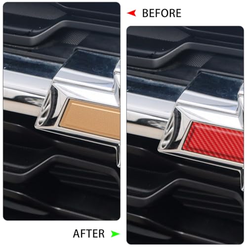 Image of QianBao Compatible with Carbon Fiber Vinyl Wrap 11.8 inch x 4 inch Chevy Bowtie Emblem Wrap Kit with Spatula and Cutter 6 Pcs Universal Logo Overlay Red