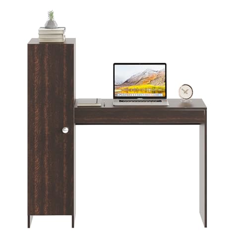 Image of Maria Wooden Study Table, Workstation, Computer, Laptop, WFH Office Desk, Gaming Table with Side Bookshelf Storage (Wenge)