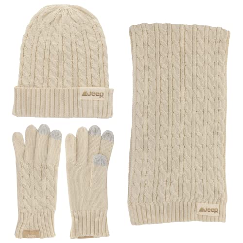 Jeep juego de bufanda sombrero y guantes de punto trenzado unisex pack de 3