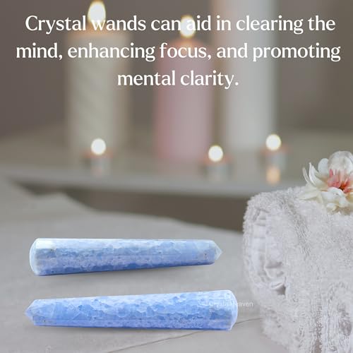 Image of Blue Calcite Crystal Wand - Pointed Crystal Wand for Energy Healing, Chakra Balancing, Meditation and Home Decor - Crystals and Healing Stones for Gift