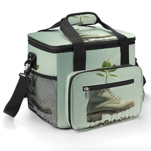 Sac fourre-tout de camping imprimé bourgeons verts avec fermeture éclair