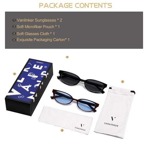 Image of VANLINKER Retro Semi Oval Polarized Sunglasses for Women Men Trendy Small 90s Style Vintage Narrow Rectangle Frame VL9833