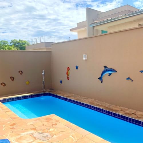 MJ DECOR Trio de Golfinhos Resina Enfeite Decorativo Casa de Praia Parede Piscina 28cm Decoração Áre