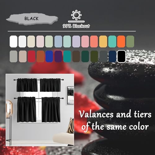 Image of DONREN 99% Blackout Thermal Insulating Window Curtain Panels for Bedroom with Rod Pocket (Black,42 x 96 Inches,2 Panels)