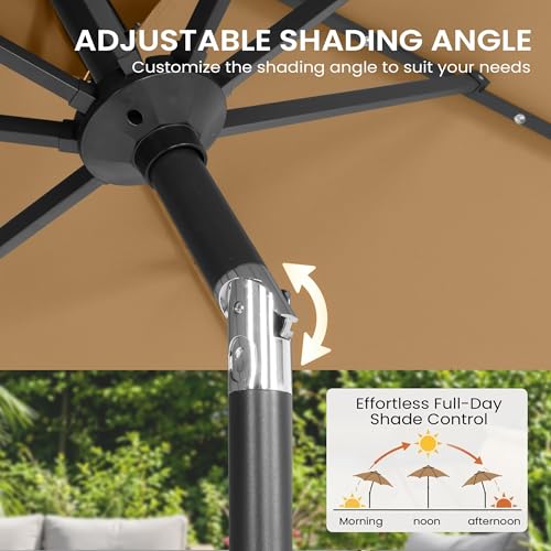 Image of 10FT Solar LED Patio Umbrella with Base included, 42 LED Lights & 43 lbs Concrete Umbrella Stand with Wheels, Fade-resistant, Double Top Ventilation & Manual Tilt for Garden, Deck & Pool