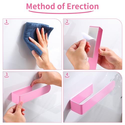 Image of Taozun Hand Towel Holder - Pink Towel Bar for Bathroom, Kitchen, RV, Dorm Room Decor, Adhesive, Stainless Steel, 7.9 Inch, No Drill(Gift for Women /Daughter /Girlfriend)