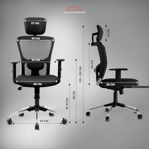 Image of Kepler Brooks Zeus Office Chair for Work | 3-Year Warranty | Ergonomic Office Chair, Study Chair for Home, 2D Adjustable Headrest, Lumbar & Arms, Multi Synchro Lock, Heavy Duty Metal Base (Black)