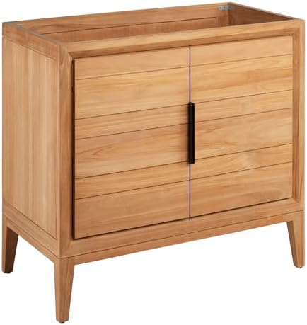 Signature Hardware 950706-36-RUMB Aliso 36" Freestanding Teak Single Basin Vanity Set with Cabinet, Vanity Top, and Rectangular Undermount Sink - 8" Widespread Faucet Holes - Natural Teak/Carbon