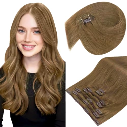 Sunny Hair Clip in Hair Extensions Real Human Hair Light Ash Brown 14 Inch