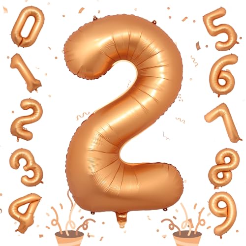 Image of 40 Inch 2nd Birthday Balloon, Orange Foil Self Inflating Number 2 Balloons Decor, Big Helium Mylar Number 0-9 Set for Girls Boys Birthday Baby Shower Anniversary Celebration Party Decorations Supplies