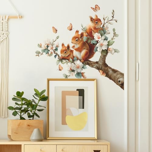 Vinilo decorativo para pared con ardillas acuarela y mariposas miniatura 3